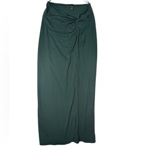 SHEIN Forest‎ Green Ribbed Ruched Midi Skirt - Size M